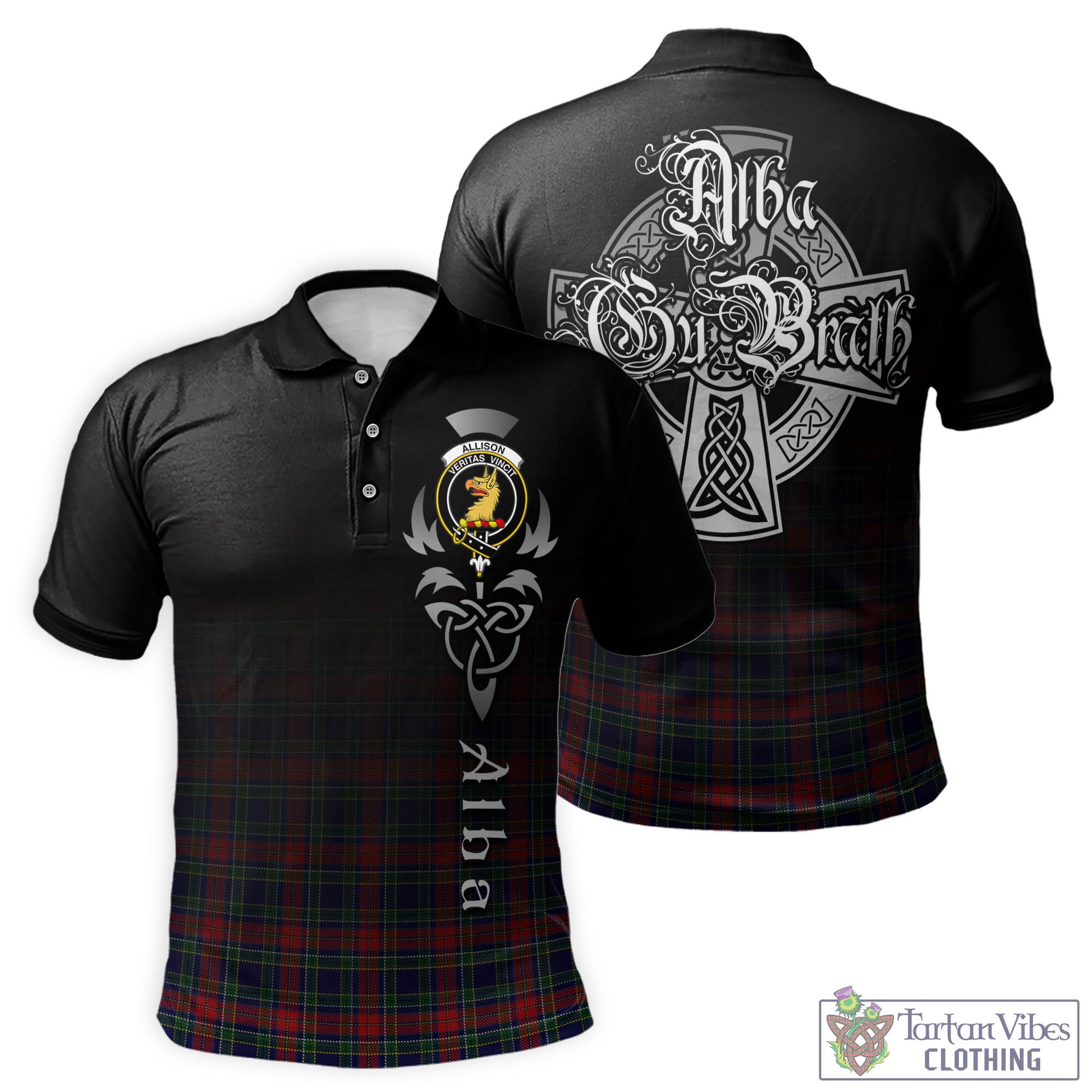Tartan Vibes Clothing Allison Red Tartan Polo Shirt Featuring Alba Gu Brath Family Crest Celtic Inspired