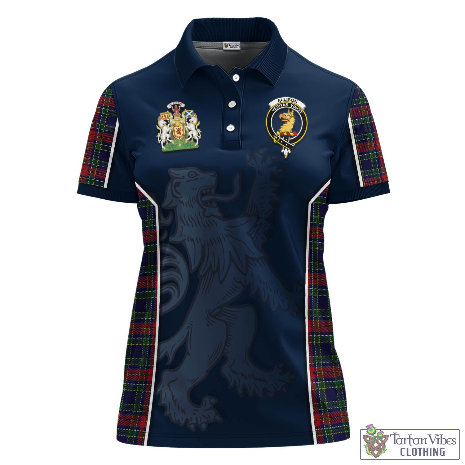 Tartan Vibes Clothing Allison Red Tartan Women's Polo Shirt with Family Crest and Lion Rampant Vibes Sport Style