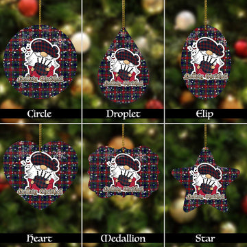 Allison Red Tartan Christmas Ornaments with Scottish Gnome Playing Bagpipes