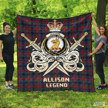 Allison Red Tartan Quilt with Clan Crest and the Golden Sword of Courageous Legacy