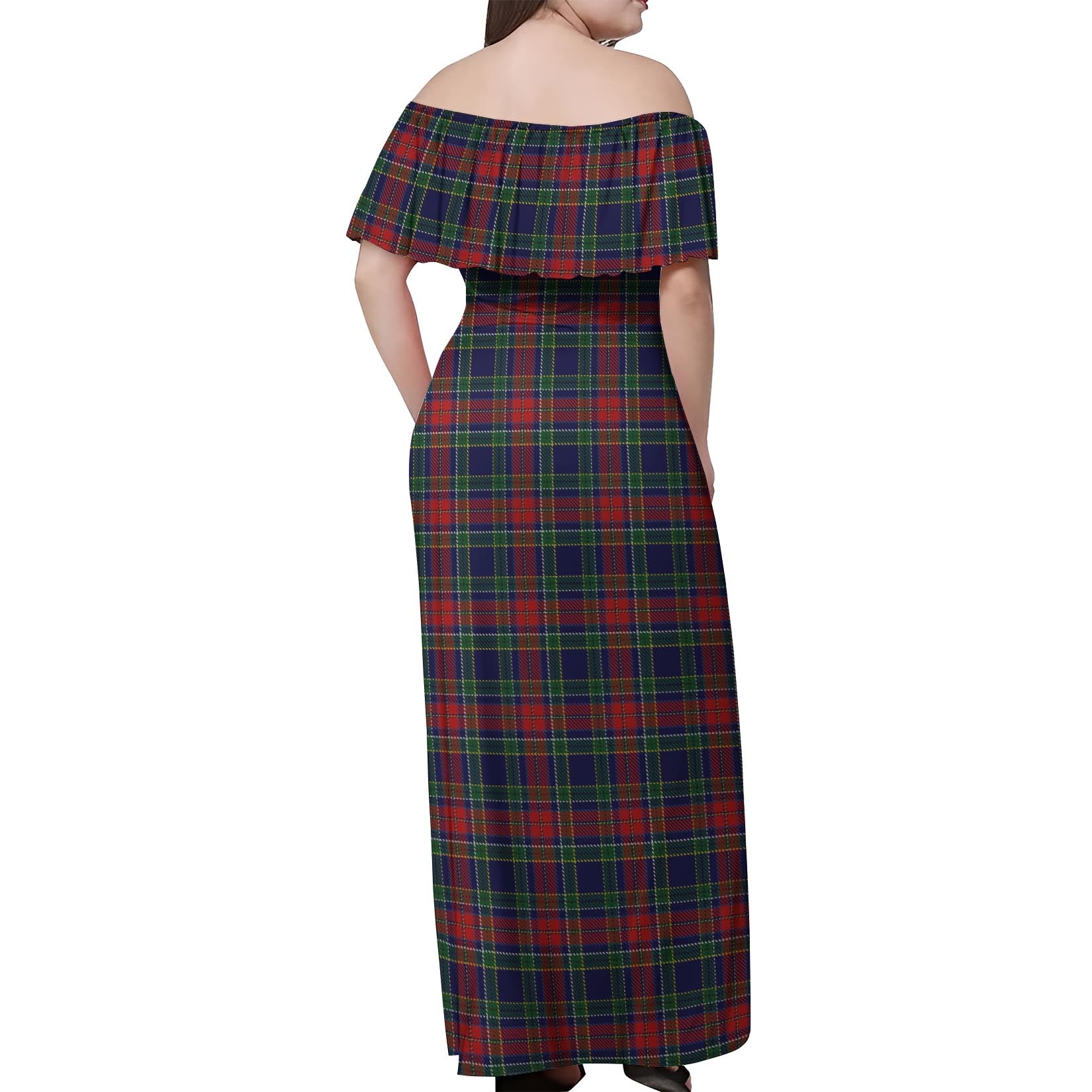 Allison Red Tartan Off Shoulder Long Dress - Tartanvibesclothing