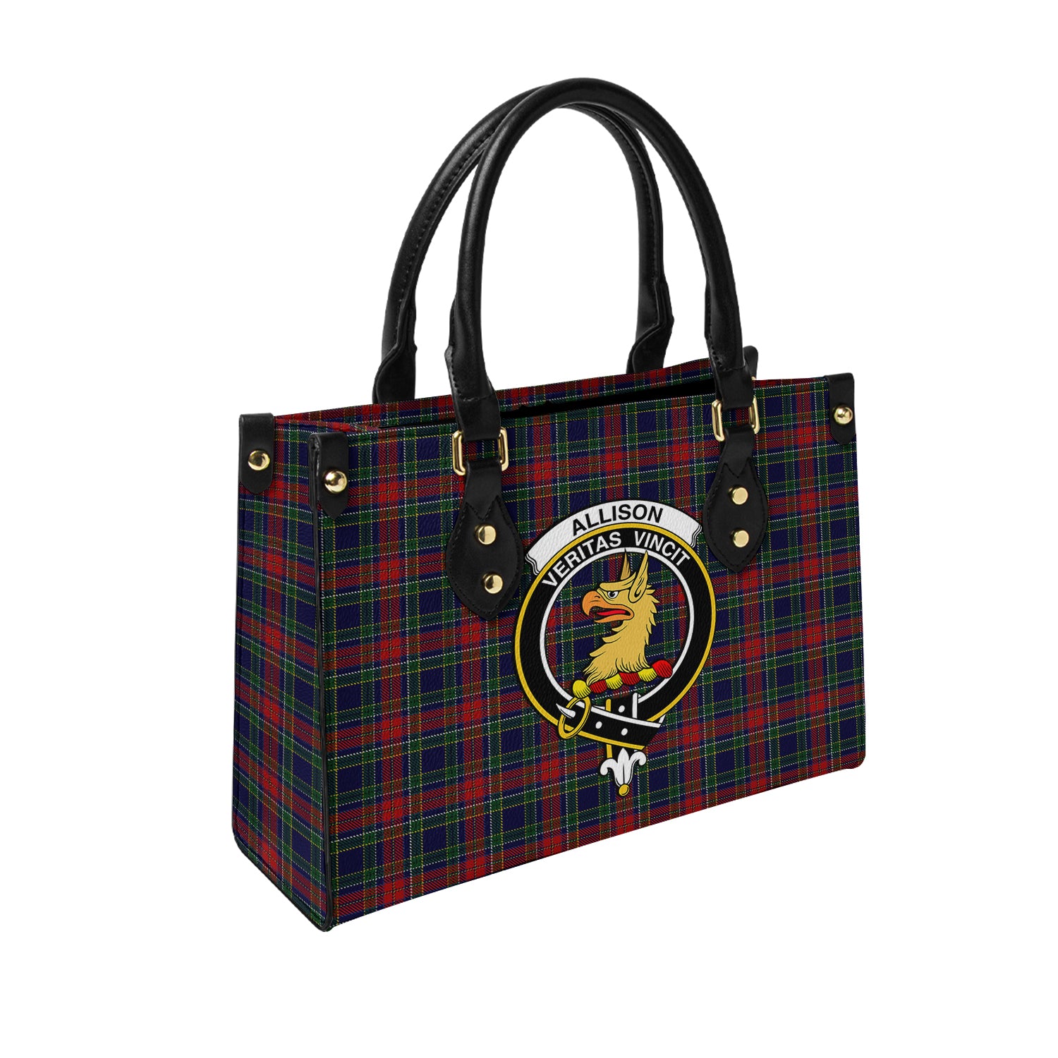 Allison Red Tartan Leather Bag with Family Crest - Tartanvibesclothing