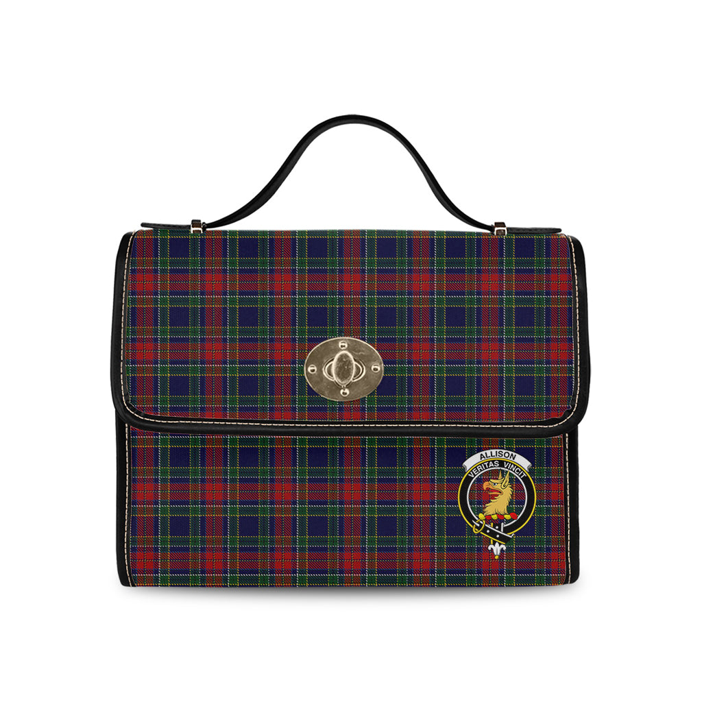 Allison Red Tartan Leather Strap Waterproof Canvas Bag with Family Crest - Tartanvibesclothing