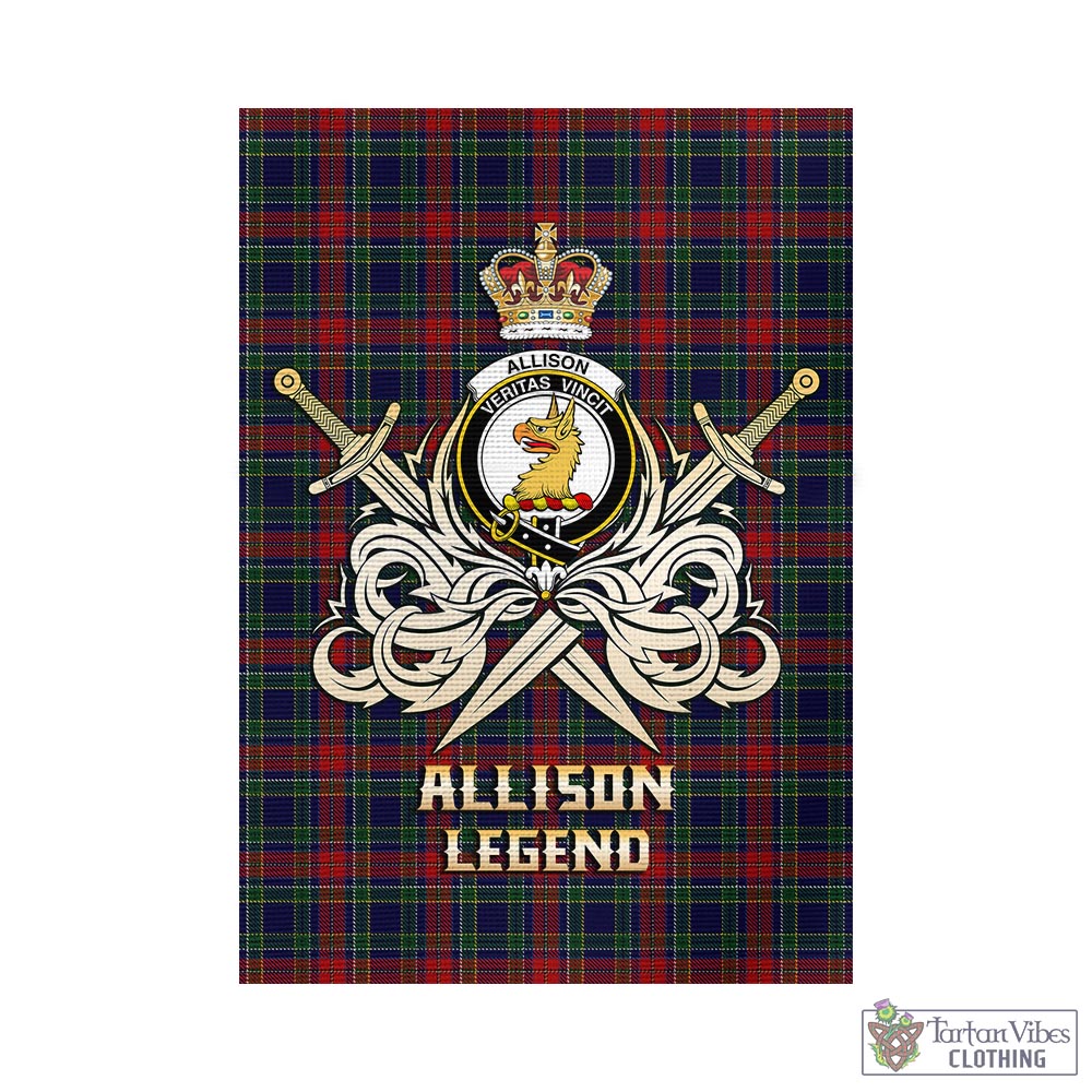 Tartan Vibes Clothing Allison Red Tartan Flag with Clan Crest and the Golden Sword of Courageous Legacy