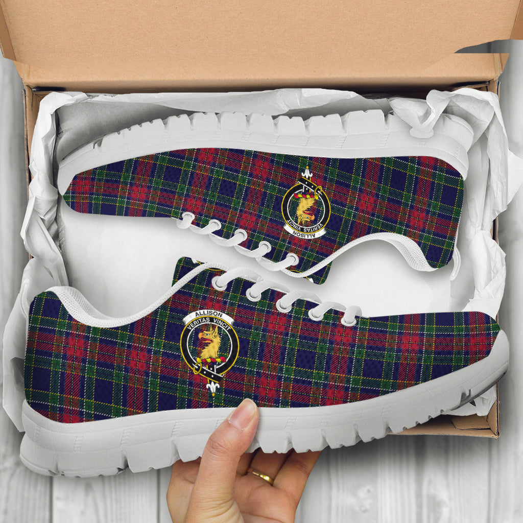 Allison Red Tartan Sneakers with Family Crest - Tartanvibesclothing