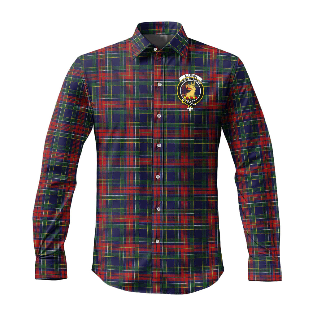 Allison Red Tartan Long Sleeve Button Up Shirt with Family Crest - Tartanvibesclothing