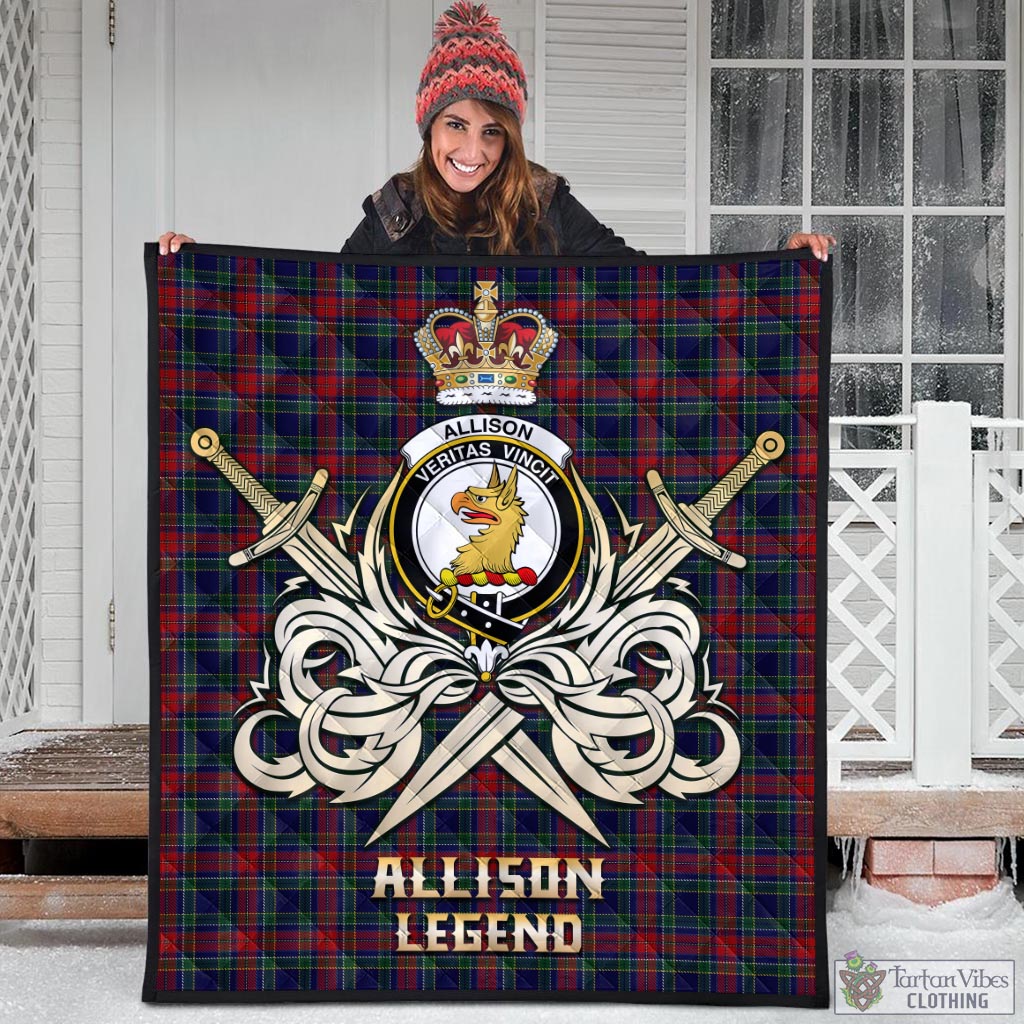Tartan Vibes Clothing Allison Red Tartan Quilt with Clan Crest and the Golden Sword of Courageous Legacy