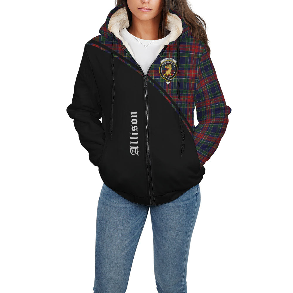 Allison Red Tartan Sherpa Hoodie with Family Crest Curve Style - Tartanvibesclothing