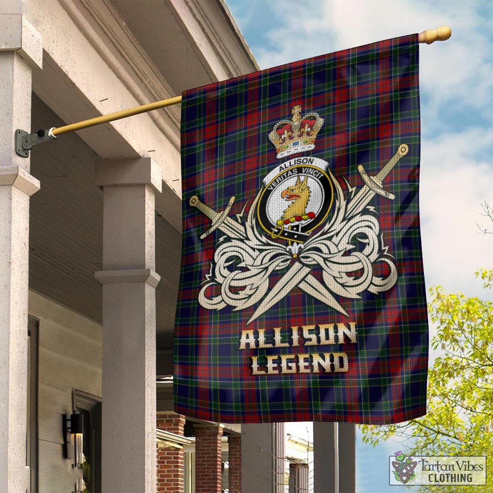 Tartan Vibes Clothing Allison Red Tartan Flag with Clan Crest and the Golden Sword of Courageous Legacy