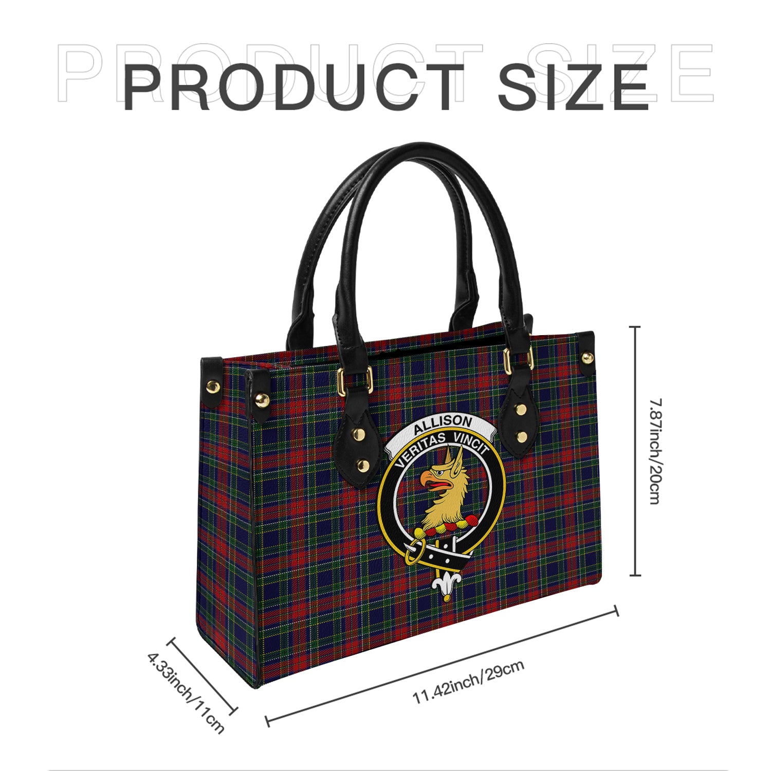 Allison Red Tartan Leather Bag with Family Crest - Tartanvibesclothing