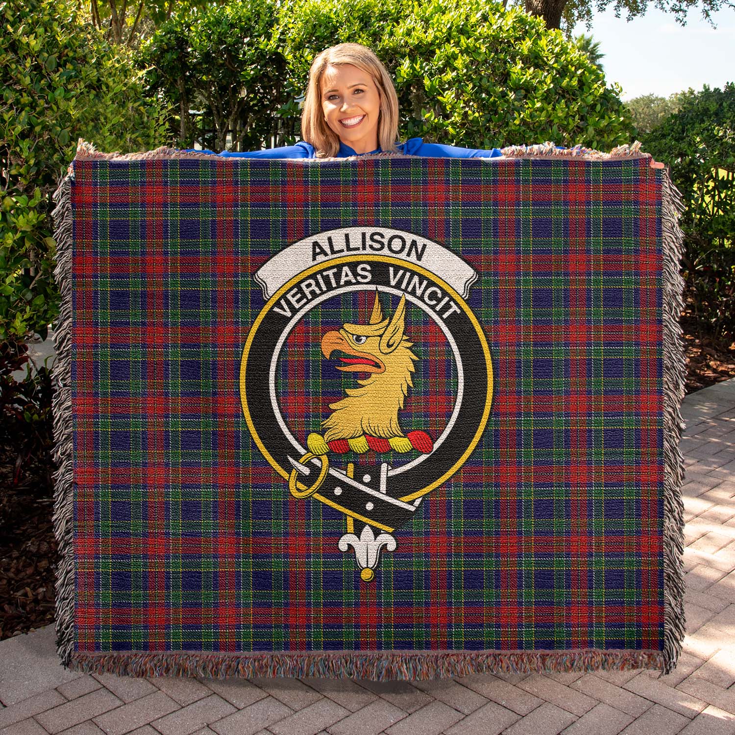 Tartan Vibes Clothing Allison Red Tartan Woven Blanket with Family Crest