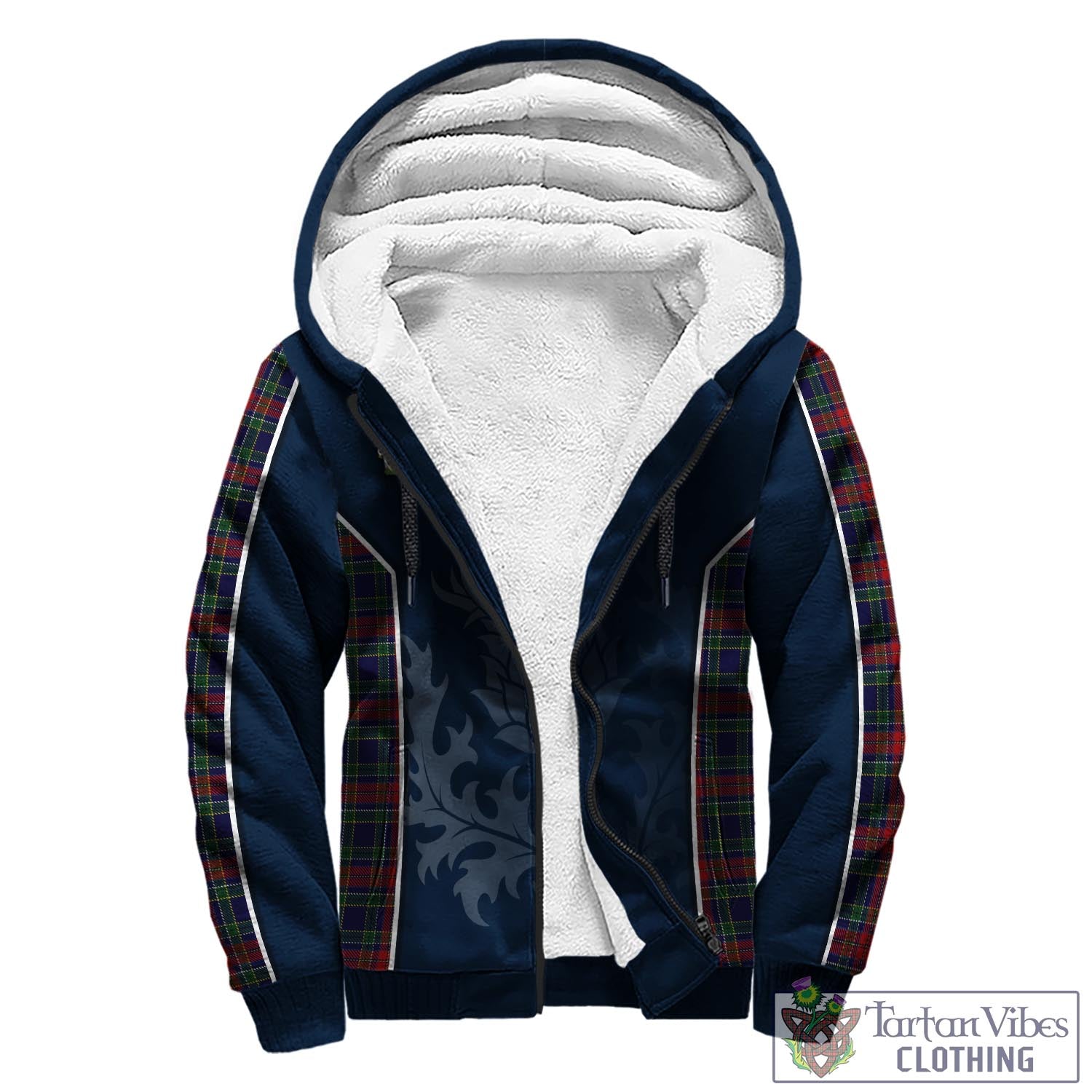 Tartan Vibes Clothing Allison Red Tartan Sherpa Hoodie with Family Crest and Scottish Thistle Vibes Sport Style