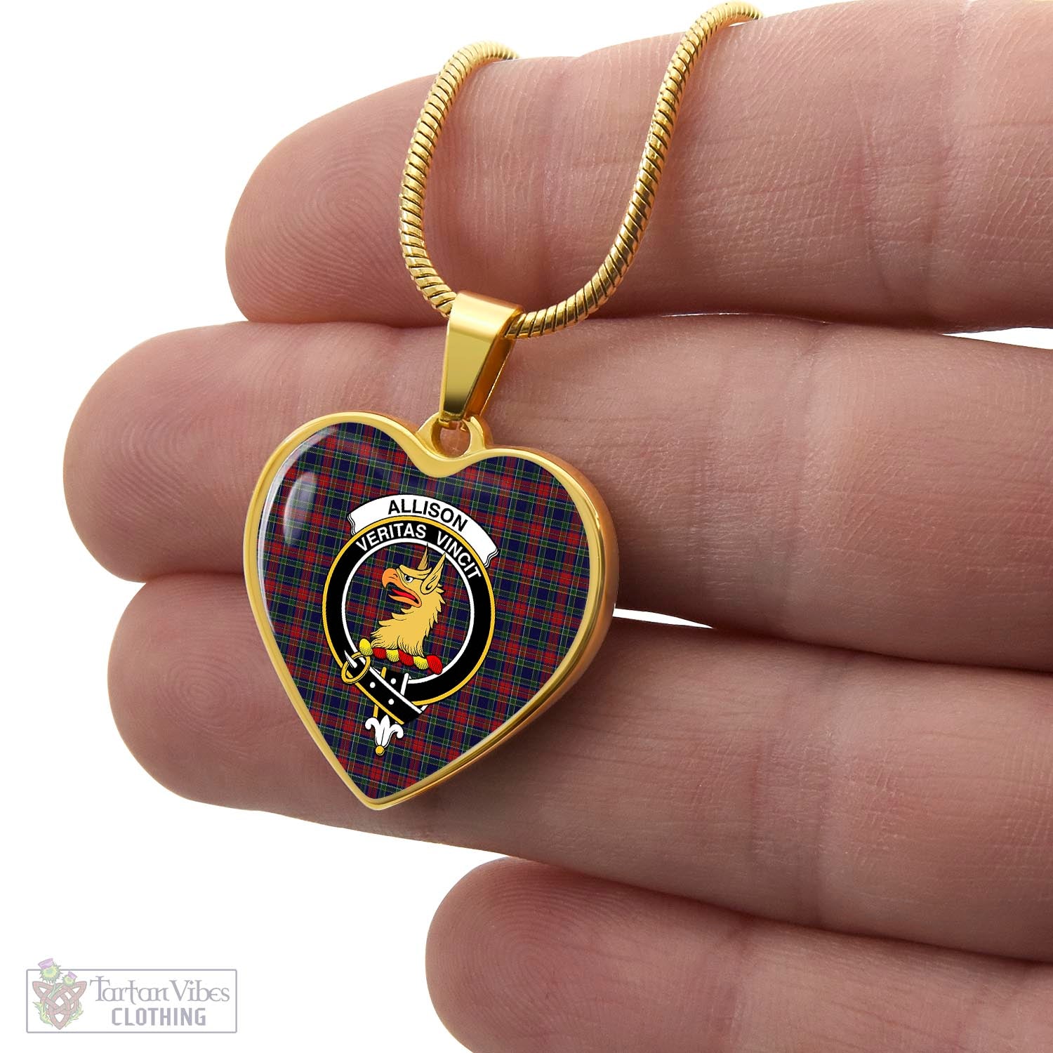 Tartan Vibes Clothing Allison Red Tartan Heart Necklace with Family Crest
