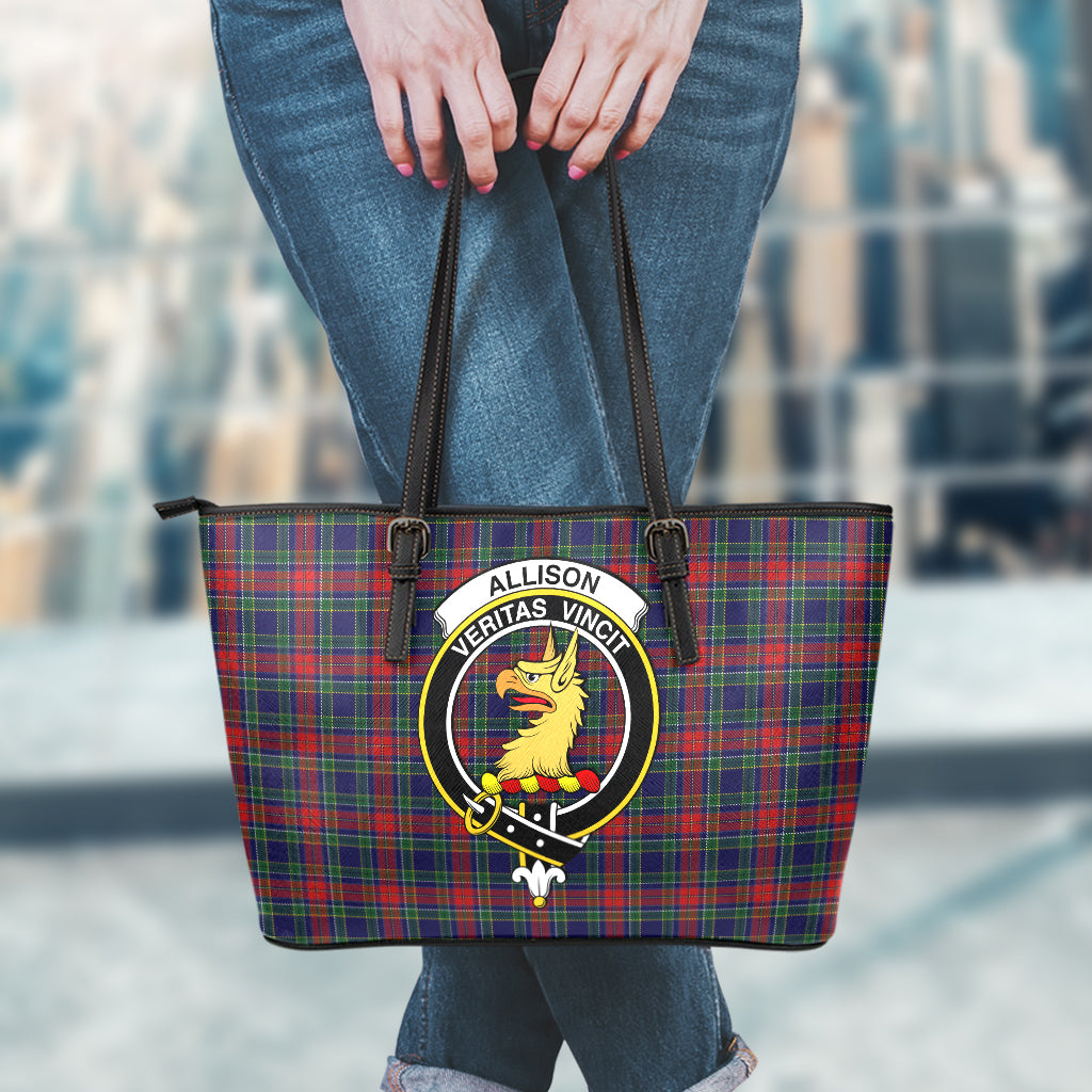 Allison Red Tartan Leather Tote Bag with Family Crest - Tartanvibesclothing