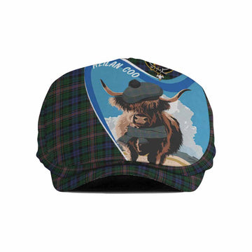 Allison Scottish Heilan Coo Tartan Crest Flat Cap, Jeff Cap