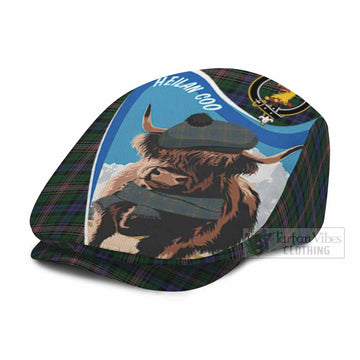 Allison Scottish Heilan Coo Tartan Crest Flat Cap, Jeff Cap