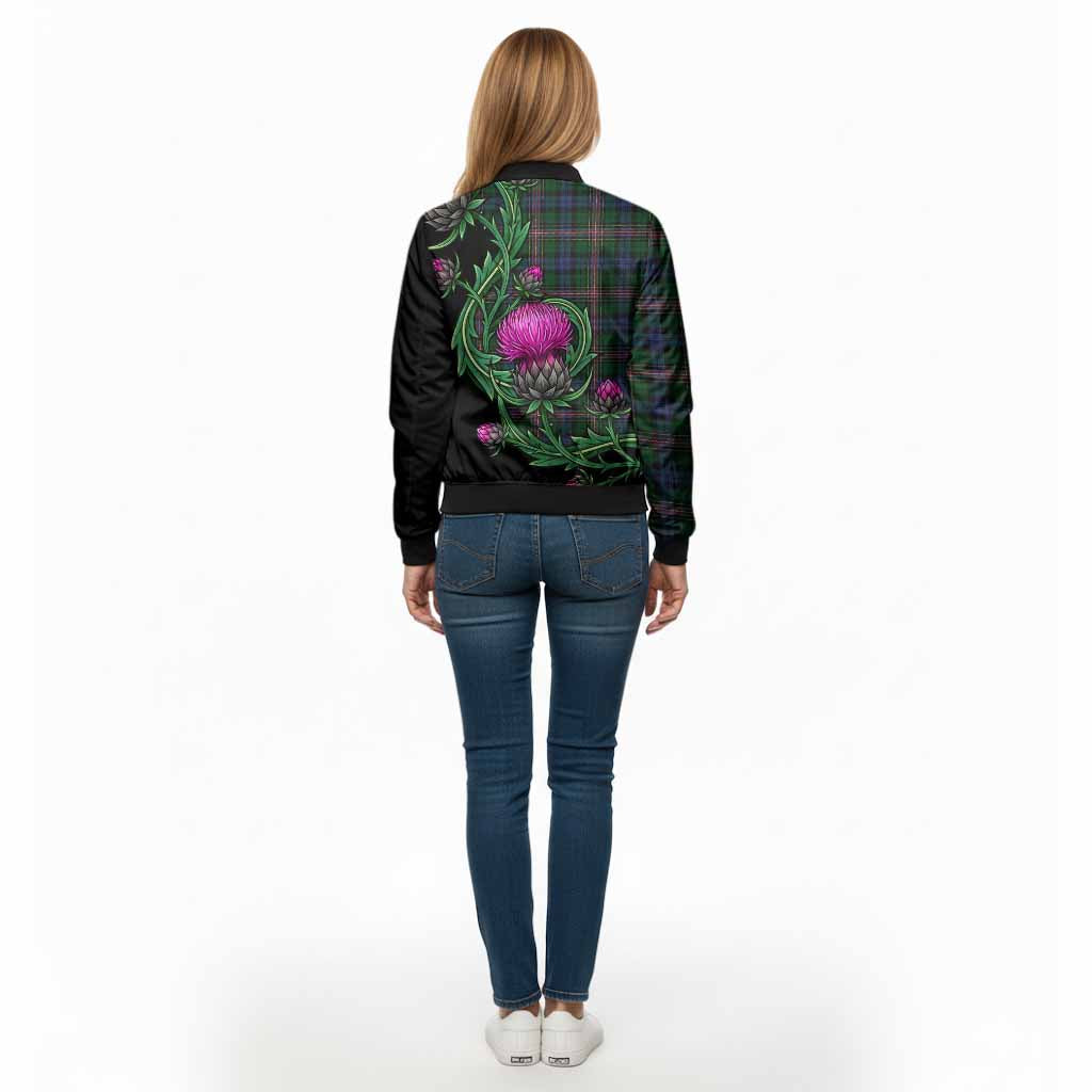 Allison Tartan Bomber Jacket Resilient Scottish Thistle - Tartan Vibes Clothing