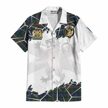 Allison Tartan Cotton Hawaiian Shirt with Family Crest and Lion Rampant Grunge Style