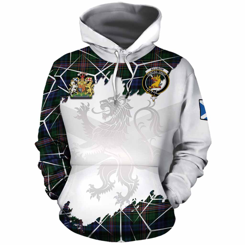 Allison Tartan Cotton Hoodie with Family Crest and Lion Rampant Grunge Style