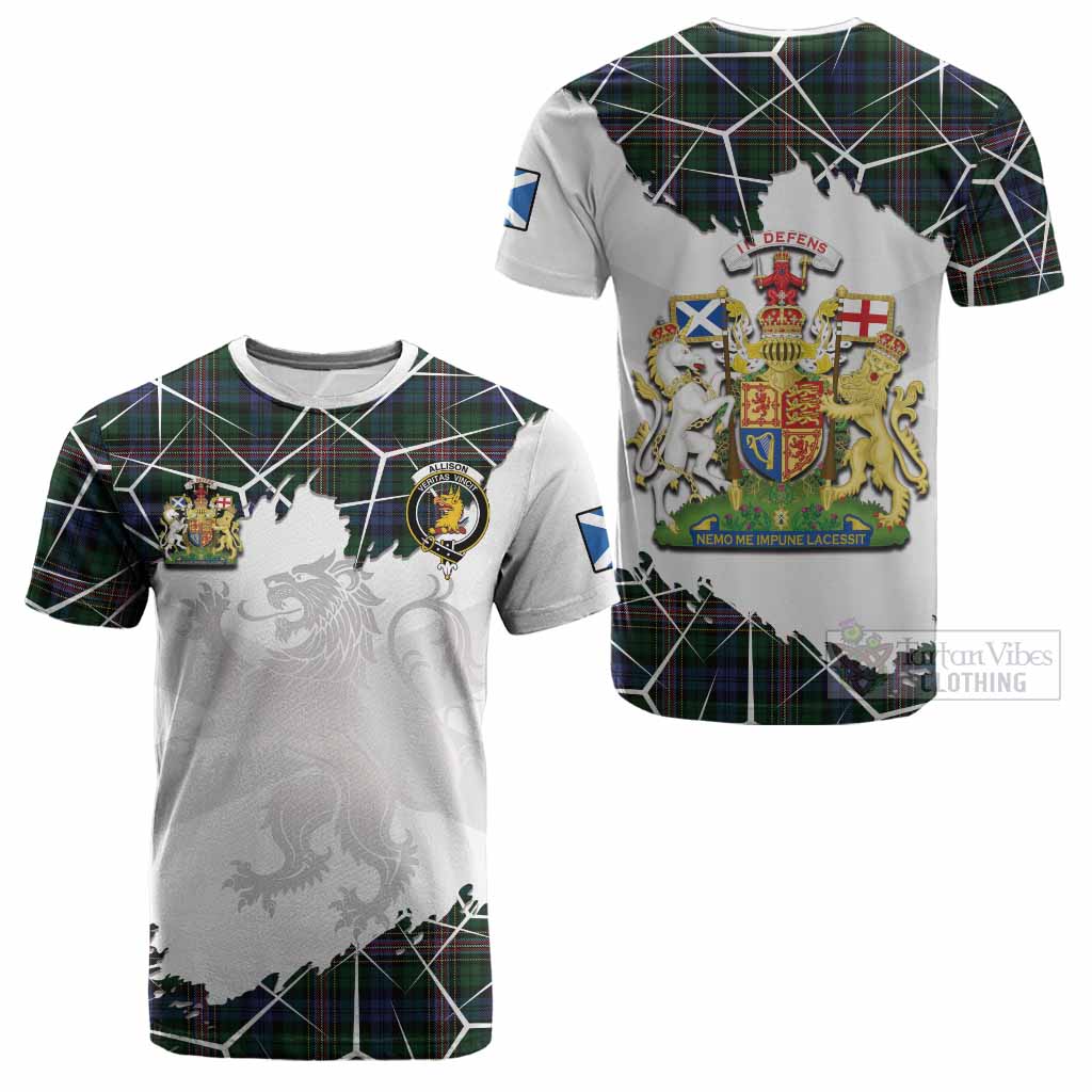 Allison Tartan Cotton T-shirt with Family Crest and Lion Rampant Grunge Style