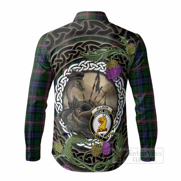 Allison Tartan Crest Bagpipe Nessie Long Sleeve Button Shirts Scottish Loch Ness Monster Celtic Thistle
