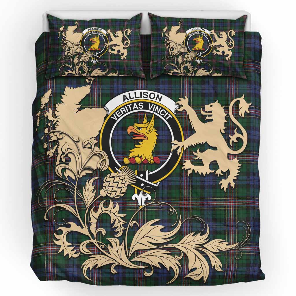 Allison Tartan Crest Bedding Set with Scottish Iconic Symbols 