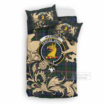 Allison Tartan Crest Bedding Set with Scottish Iconic Symbols 