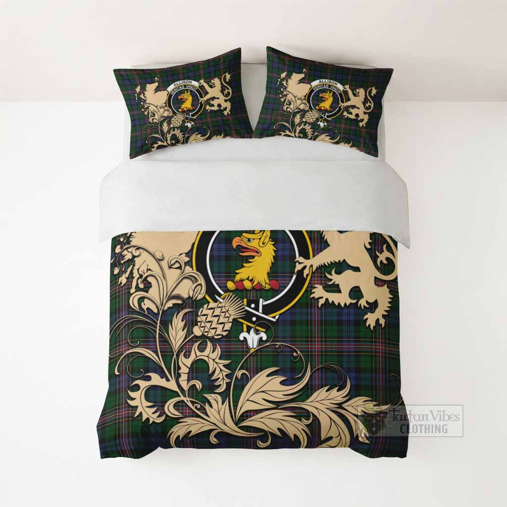 Allison Tartan Crest Bedding Set with Scottish Iconic Symbols 