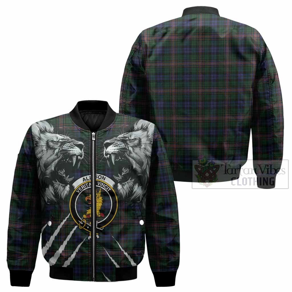 Allison Tartan Crest Bomber Jacket Ferocious Lion Style