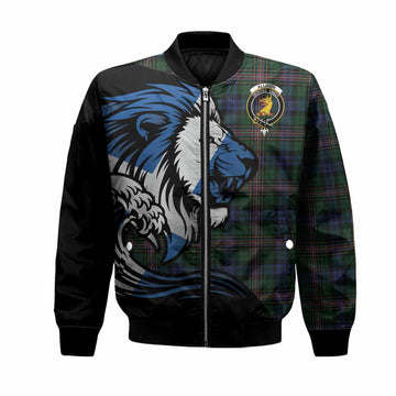 Allison Tartan Crest Bomber Jacket Scottish Golden Lions Wave Flow
