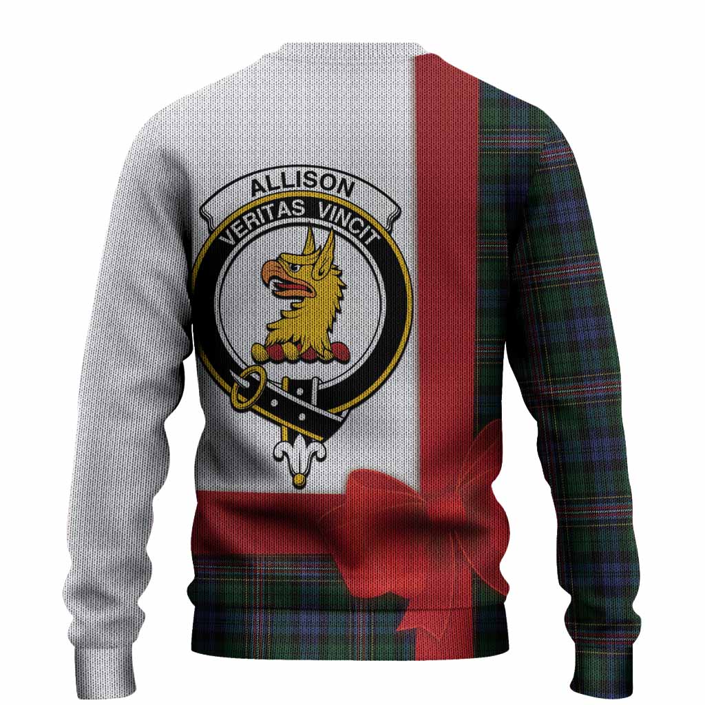 Allison Tartan Crest Christmas Christmas Ugly Sweater Highland Cow Bagpipes Coquette Bow Style
