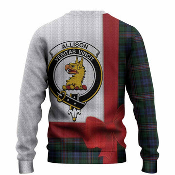 Allison Tartan Crest Christmas Christmas Ugly Sweater Highland Cow Bagpipes Coquette Bow Style
