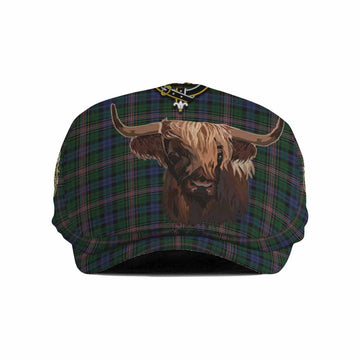 Allison Tartan Crest Flat Cap, Jeff Cap Scotland Heilan Coo Tartan Seamless Style