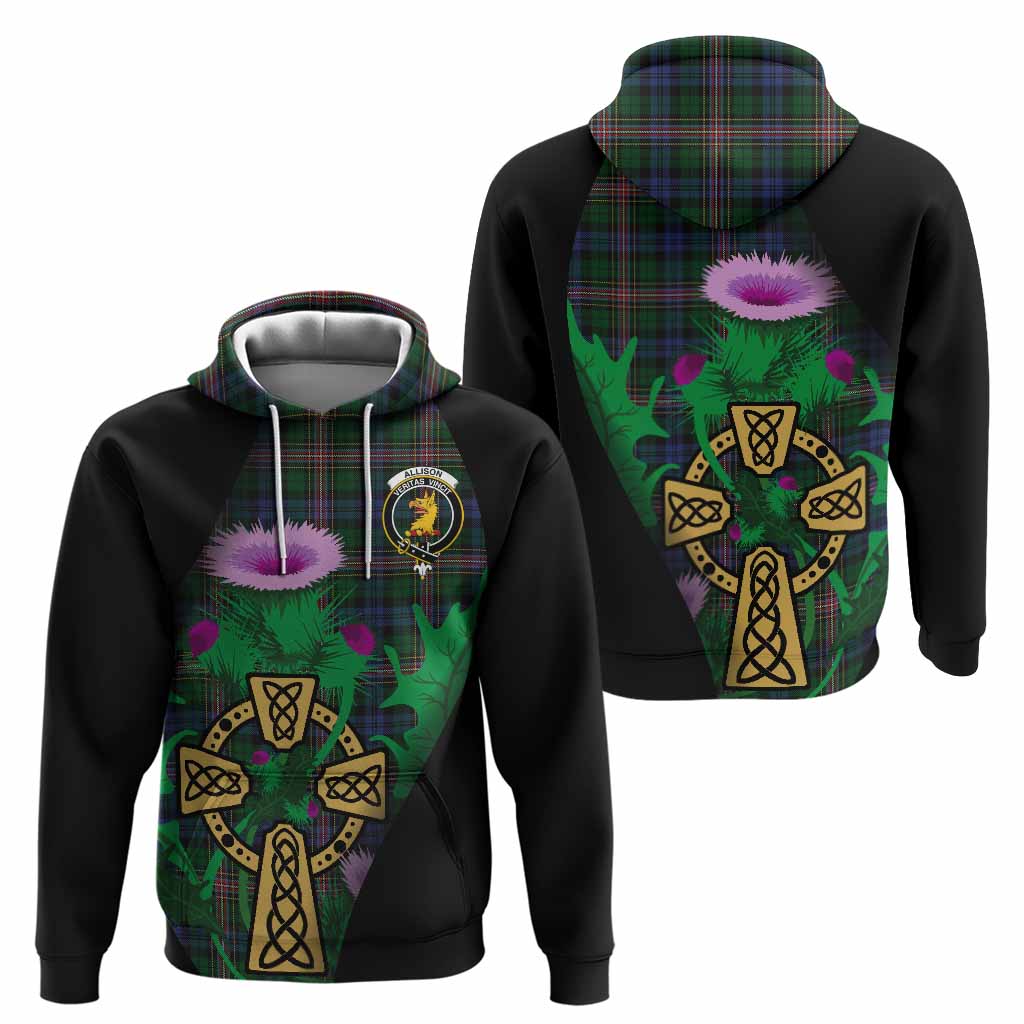 Allison Tartan Crest Hoodie Celtic Cross Thistle Flowers