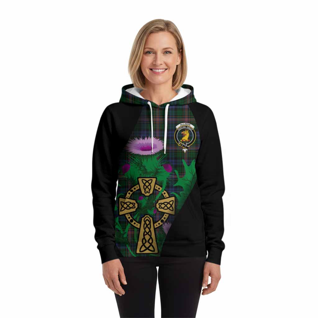 Allison Tartan Crest Hoodie Celtic Cross Thistle Flowers