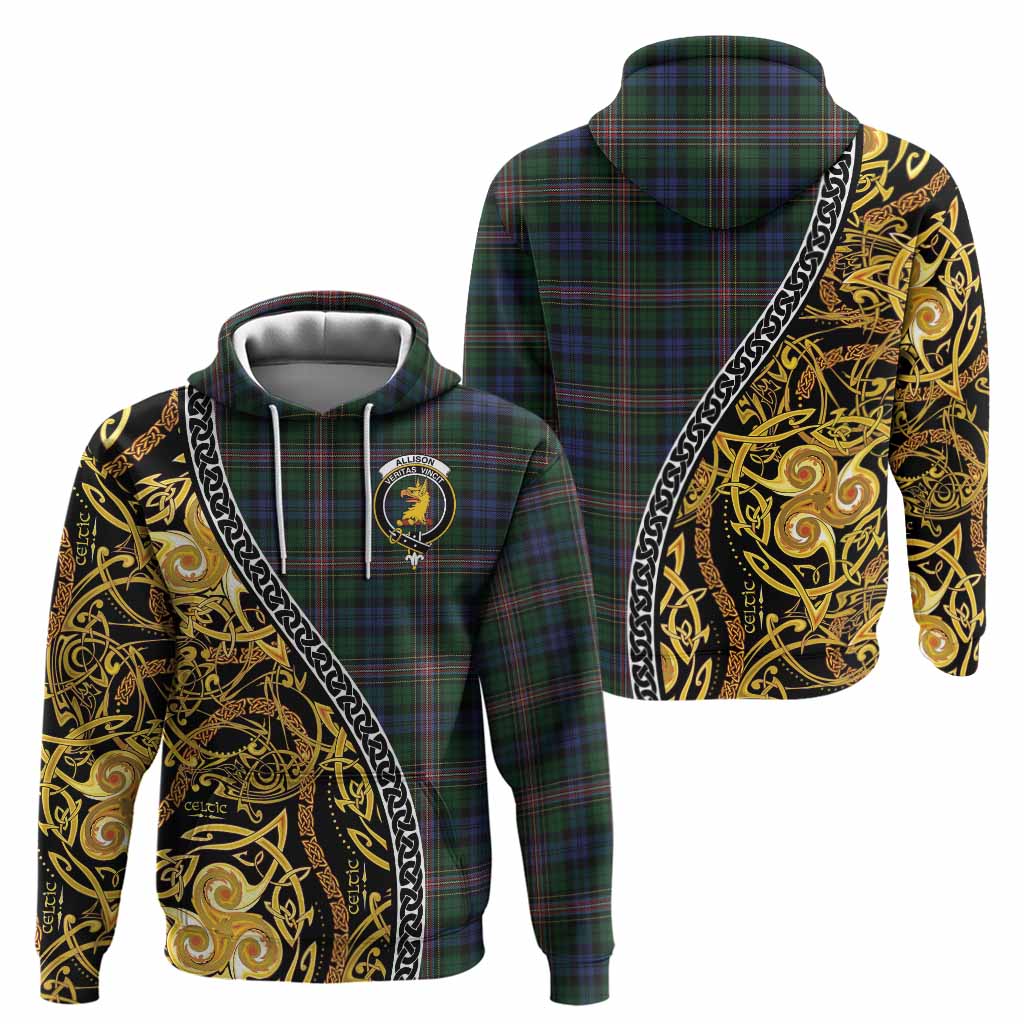 Allison Tartan Crest Hoodie Celtic Knot and Triple Trickle Spiral Symbols