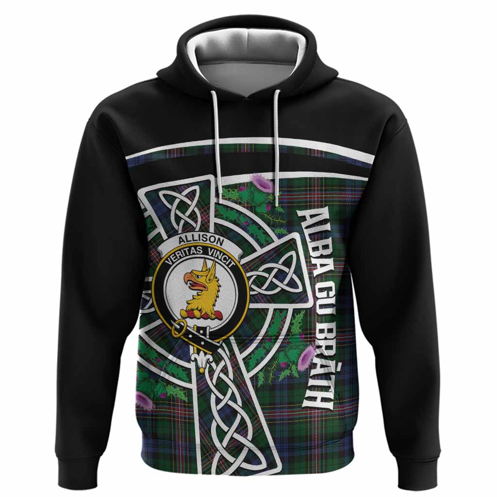 Allison Tartan Crest Hoodie Scottish Thistle Celtic Cross Alba Gu Brath