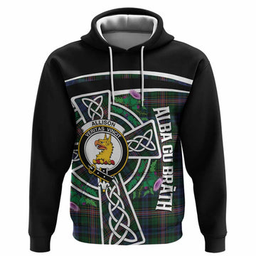 Allison Tartan Crest Hoodie Scottish Thistle Celtic Cross Alba Gu Brath