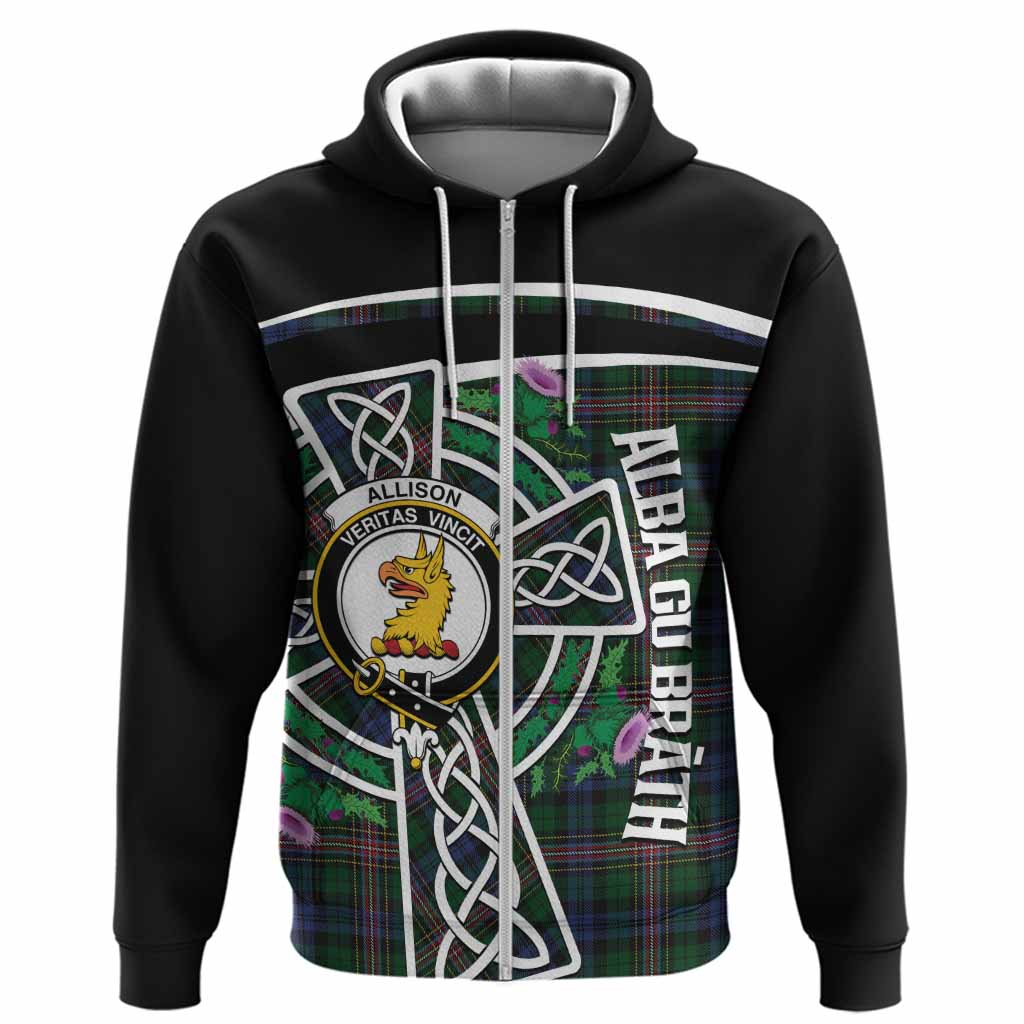 Allison Tartan Crest Hoodie Scottish Thistle Celtic Cross Alba Gu Brath