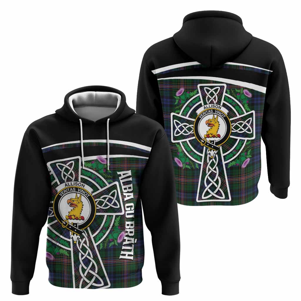 Allison Tartan Crest Hoodie Scottish Thistle Celtic Cross Alba Gu Brath