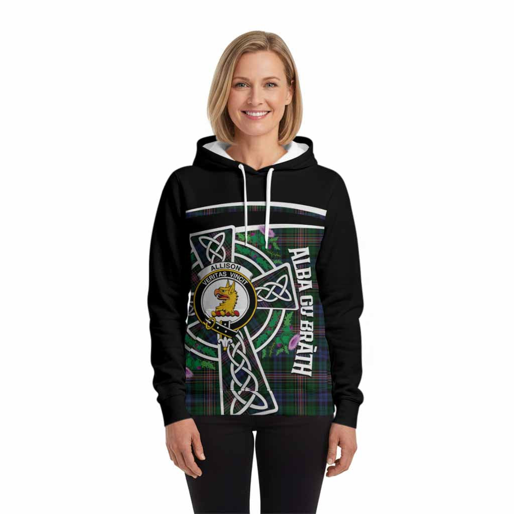 Allison Tartan Crest Hoodie Scottish Thistle Celtic Cross Alba Gu Brath