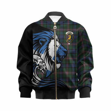 Allison Tartan Crest Kid Bomber Jacket Scottish Golden Lions Wave Flow