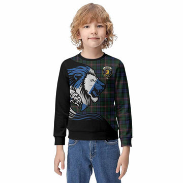 Allison Tartan Crest Kid Knitted Sweatshirt Scottish Golden Lions Wave Flow
