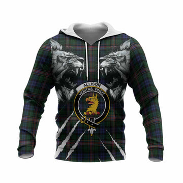 Allison Tartan Crest Knitted Hoodie Ferocious Lion Style