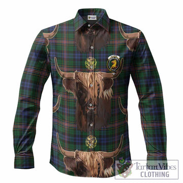 Allison Tartan Crest Long Sleeve Button Shirts Scotland Heilan Coo Tartan Seamless Style