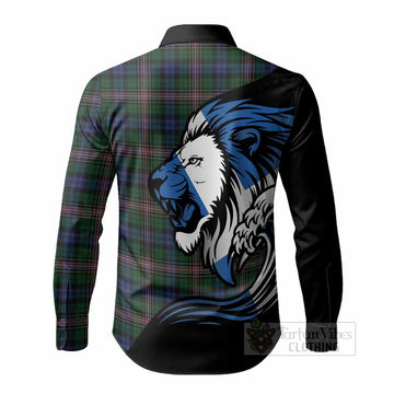 Allison Tartan Crest Long Sleeve Button Shirts Scottish Golden Lions Wave Flow
