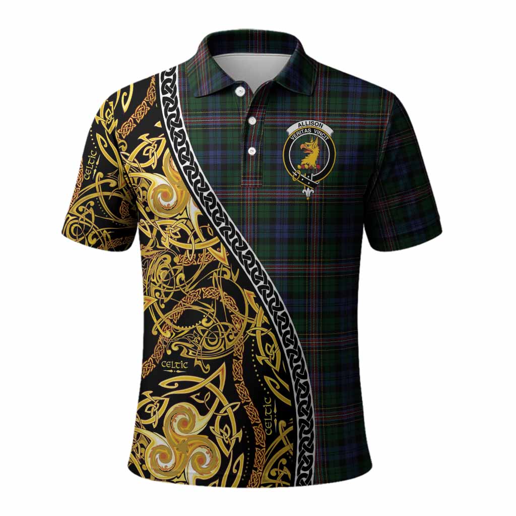 Allison Tartan Crest Polo Shirt Celtic Knot and Triple Trickle Spiral Symbols