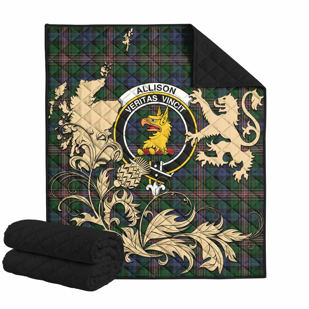 Allison Tartan Crest Premium Quilt with Scottish Iconic Symbols 