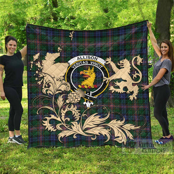 Allison Tartan Crest Premium Quilt with Scottish Iconic Symbols 