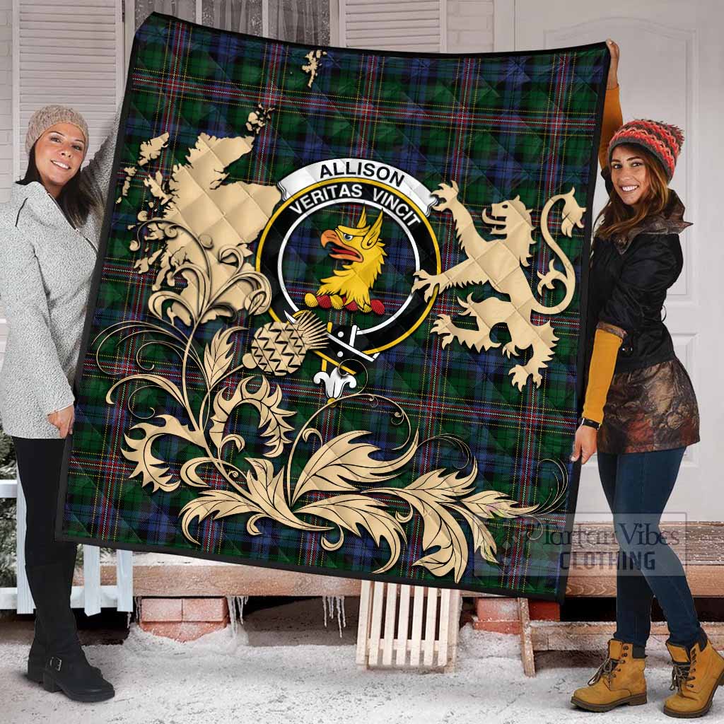 Allison Tartan Crest Premium Quilt with Scottish Iconic Symbols 